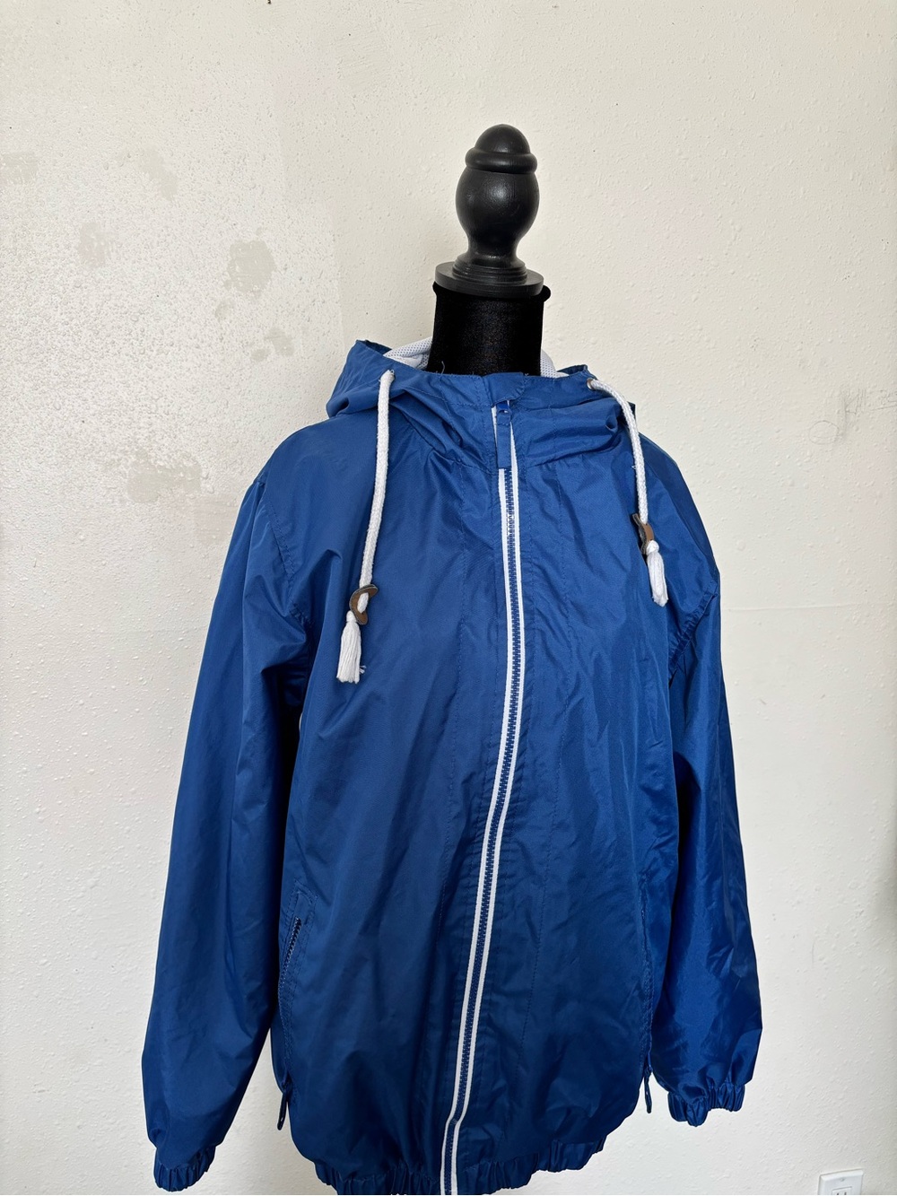 Blue Hooded Rain Jacket with Contrast Drawcords - Brand Unspecified